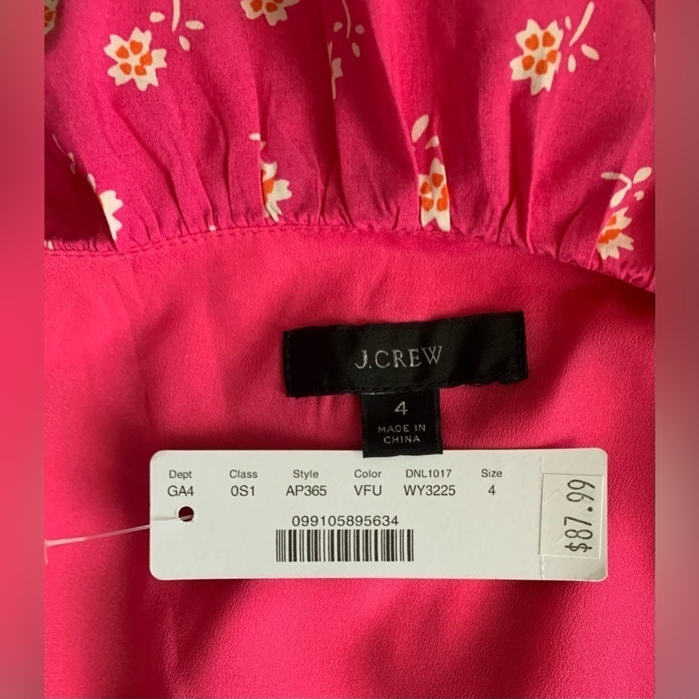 NWT, J. Crew Faux Wrap, Knee Length Dress in Fuchsia w/ Floral Pattern, Size 4 - Picture 8 of 12